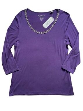 Chico's Glamour Neck 3/4 Sleeve Top in Purple - NWT
